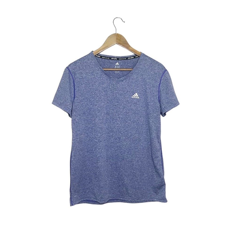 Adidas Women’s Blue Heather Short Sleeve Tee Workout L Shirt Gym Athleisure Top